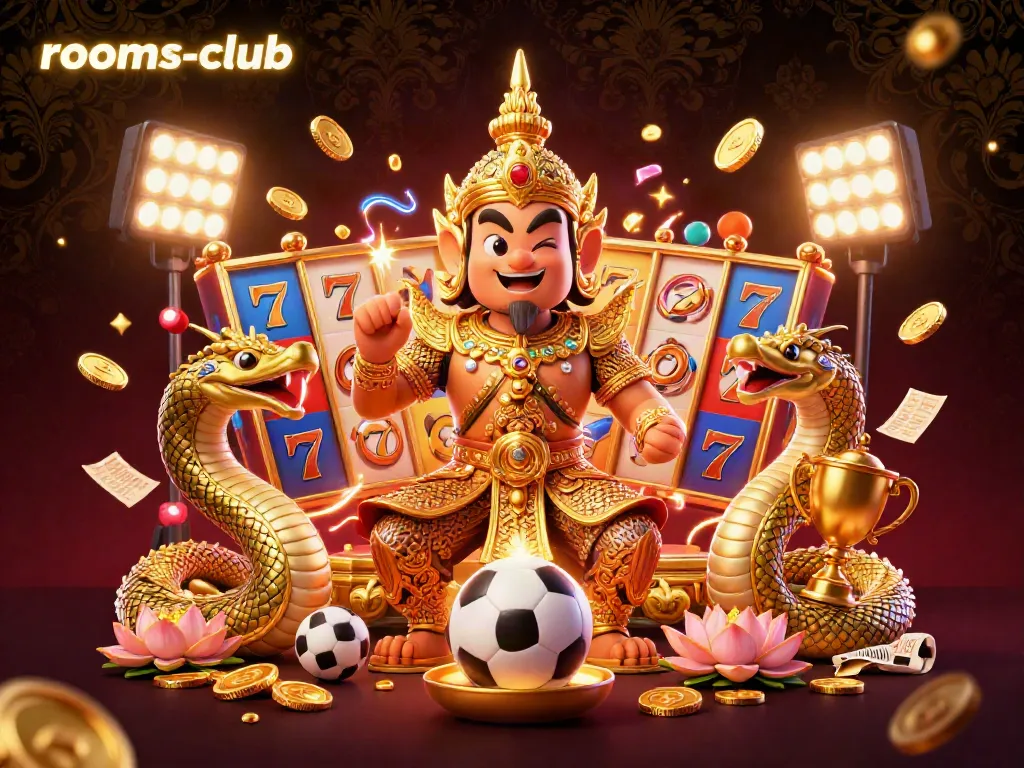 Permainan slot online di rooms-club dengan jackpot yang menarik dan karakter penjaga kuil yang bersahabat.