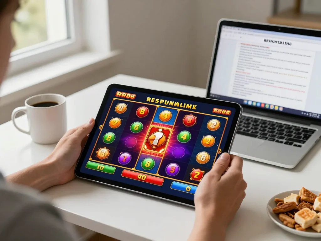 Engaging RR88 online gambling experience with vibrant tablet gameplay in a cozy home.