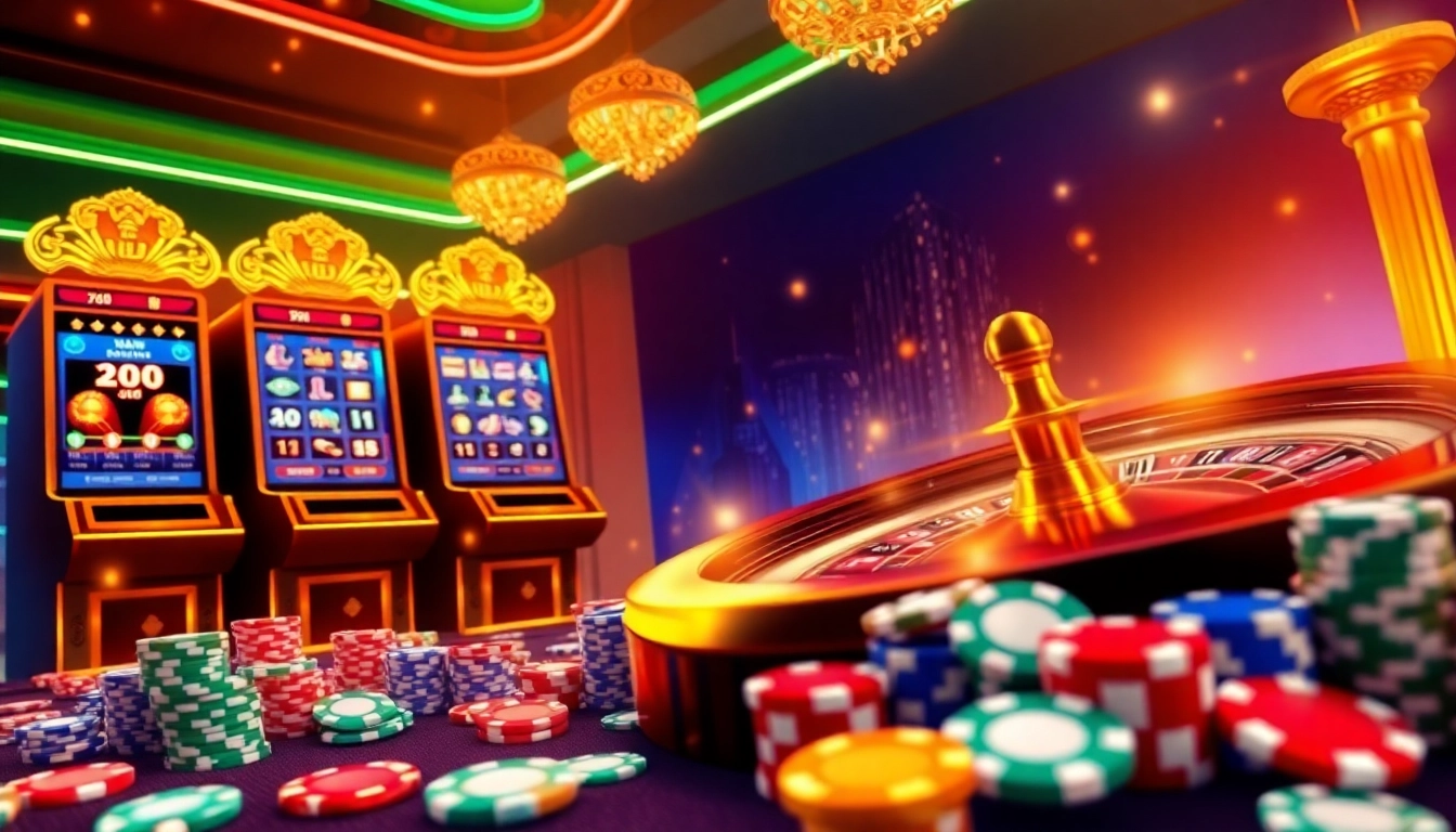 Experience thrilling gameplay at vn88 with vibrant casino visuals showcasing slots, roulette, and poker excitement.