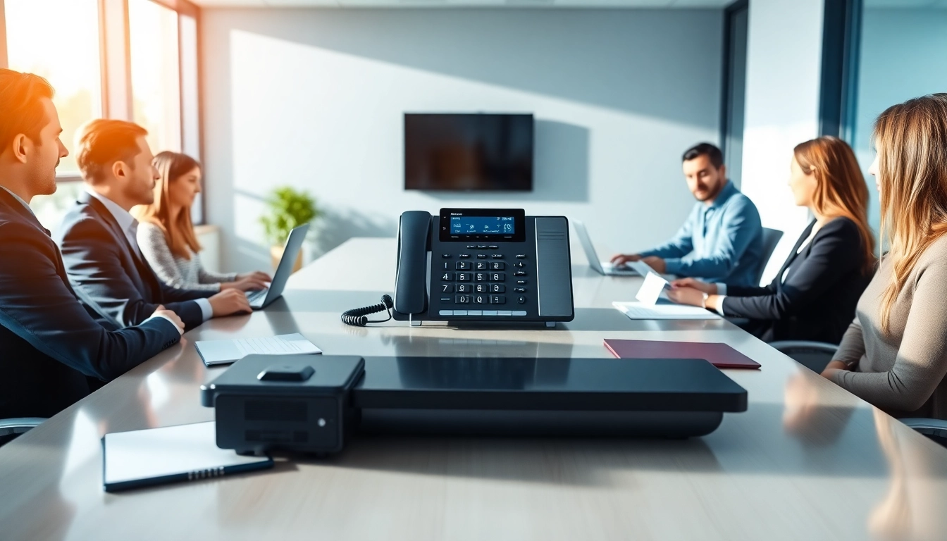 Engaging team collaboration highlighting small business phone service in a modern office setting.