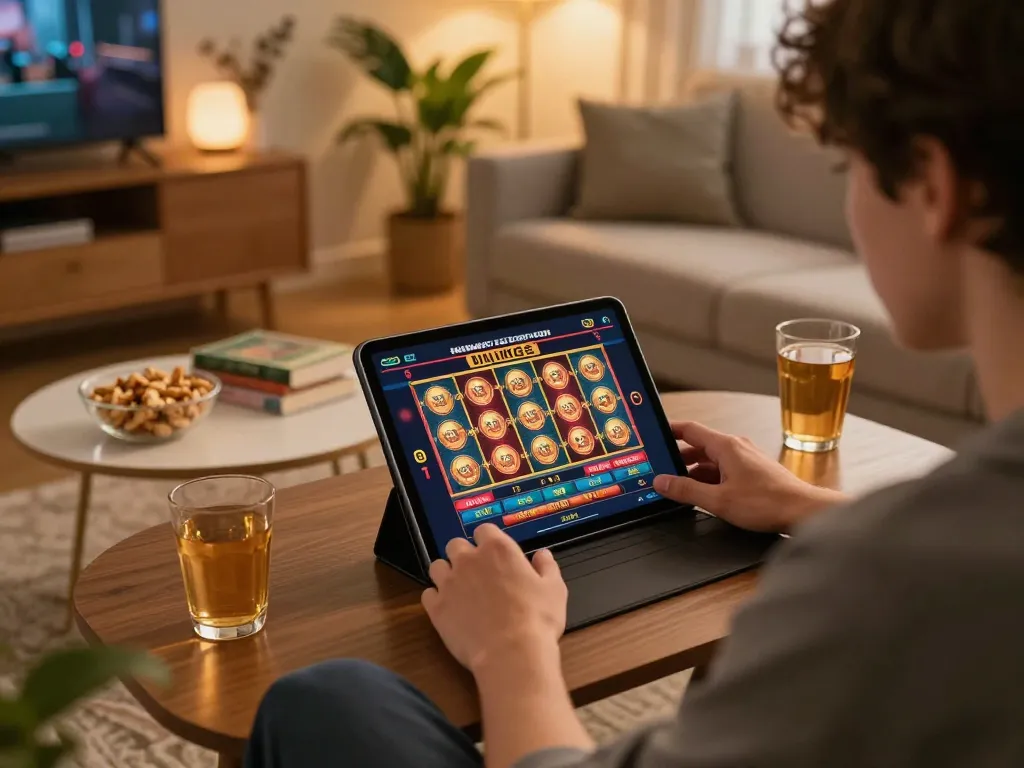 Engage in exciting gameplay with เล่นzood24 on your tablet in a cozy home setting.