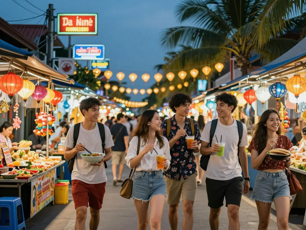友達と一緒に地元の料理と活気ある夜市を楽しみながらダナンの賑やかな雰囲気を探索 - ダナンの不健全な場所の推薦。