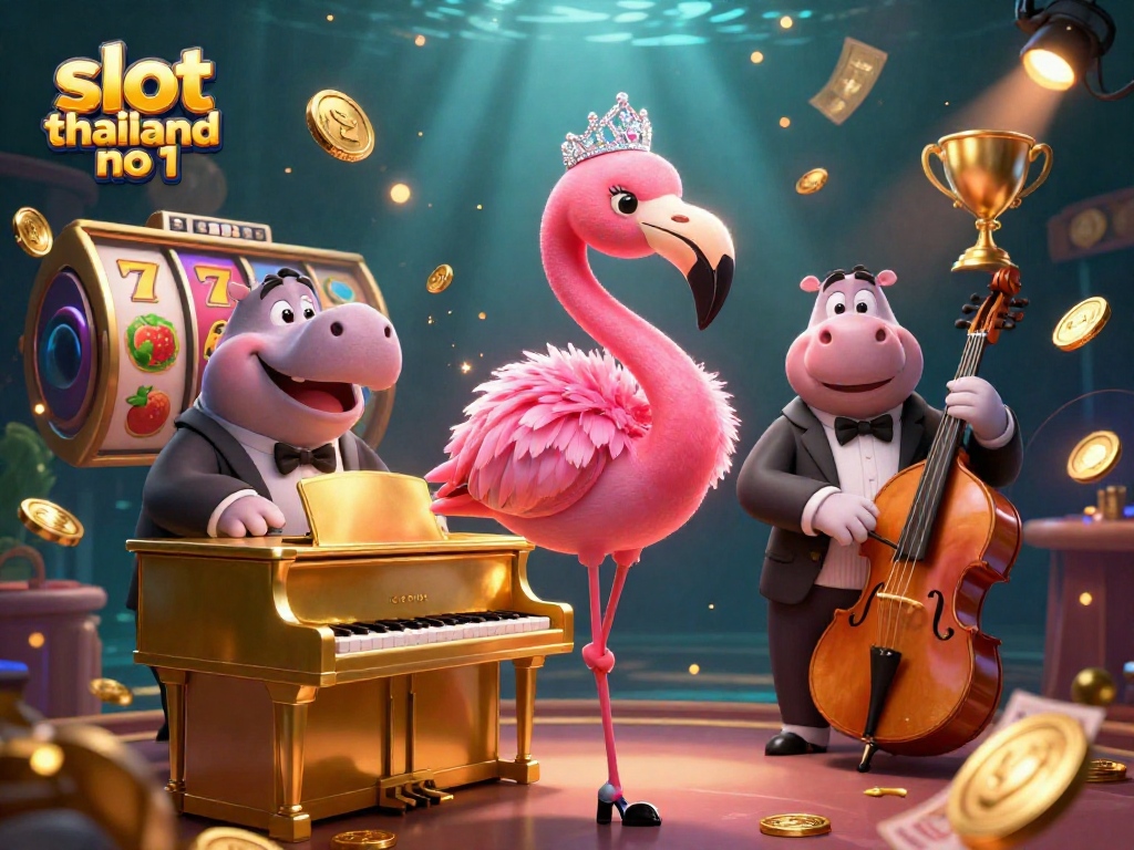 Engage with slot thailand no 1 featuring a lively casino scene of a flamingo singer and hippo bassist.