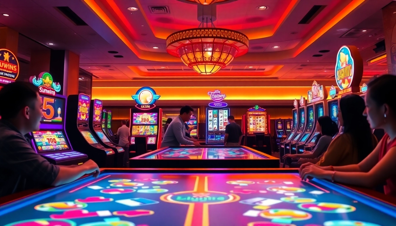 Engaged players enjoying Sunwin's diverse gaming platform with vibrant casino games.