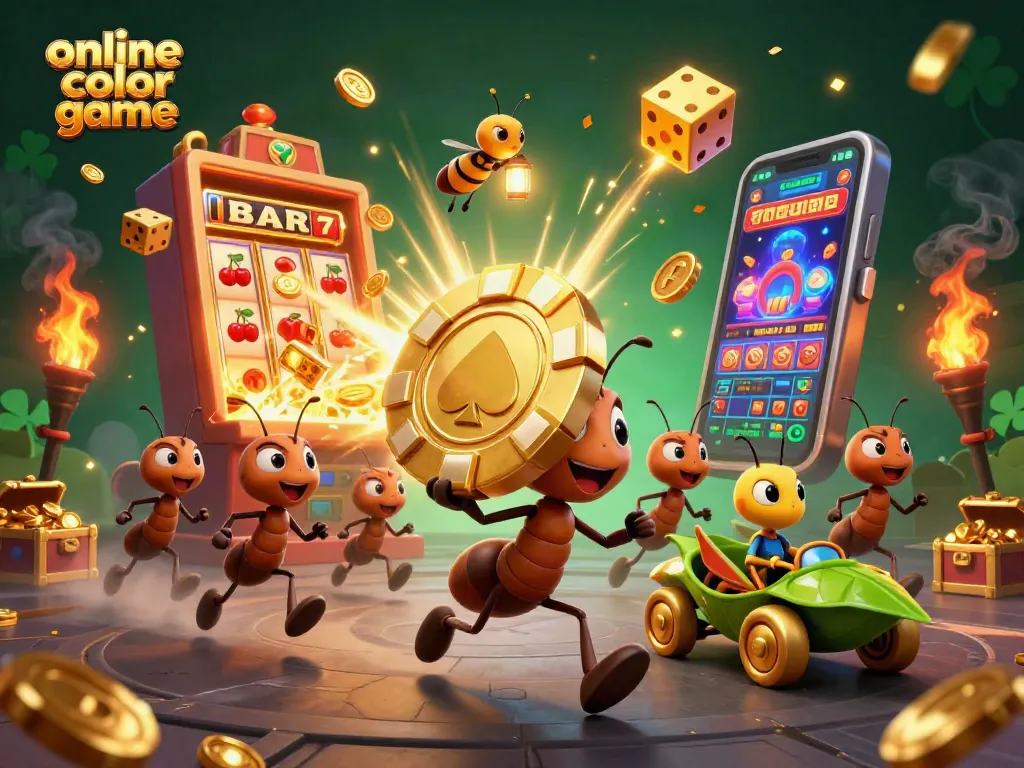 Engage with the thrilling online color game featuring ants on heist with vibrant casino elements.