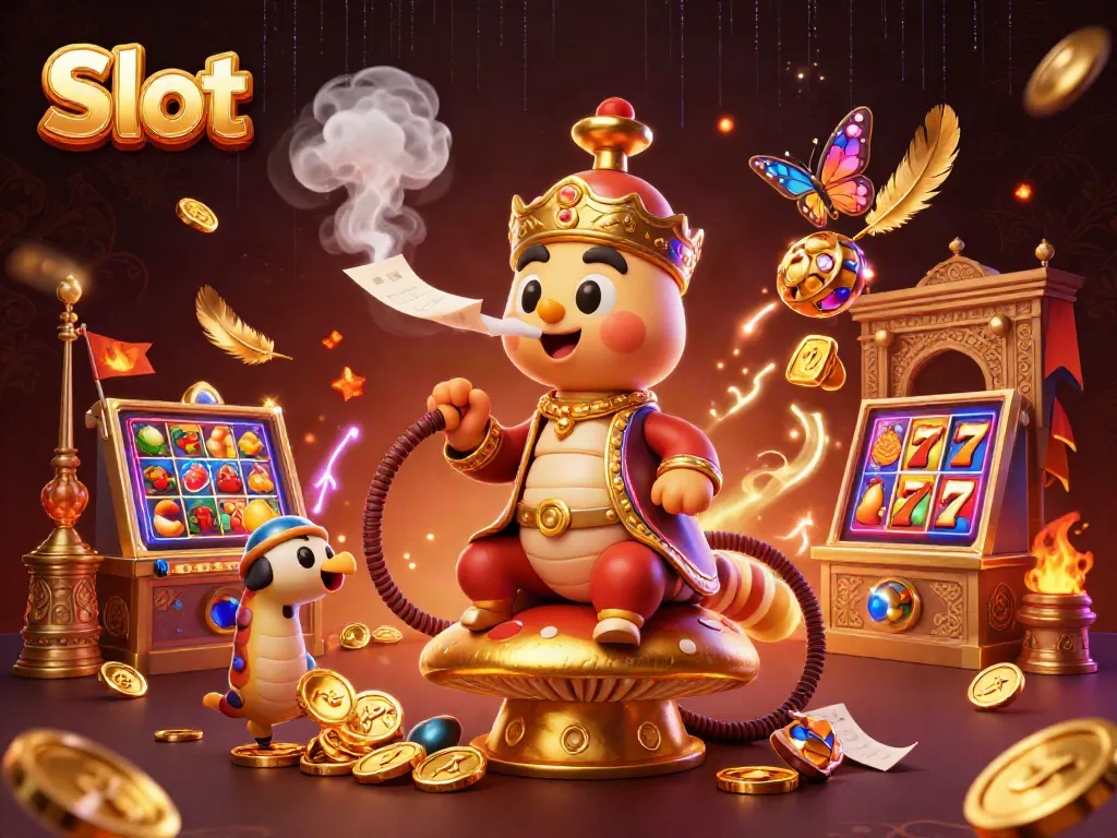 Slot permainan pada ilustrasi gaya kartun 3D memperlihatkan karakter yang memukau dalam dunia kasino.