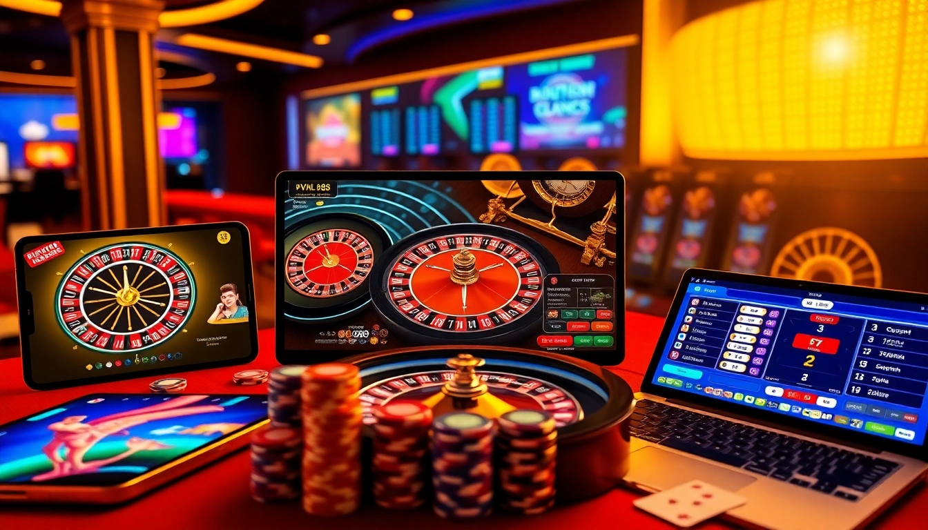 Experience VM88's advanced casino platform with vibrant poker chips, spinning roulette, and dynamic slot reels enhancing player strategy