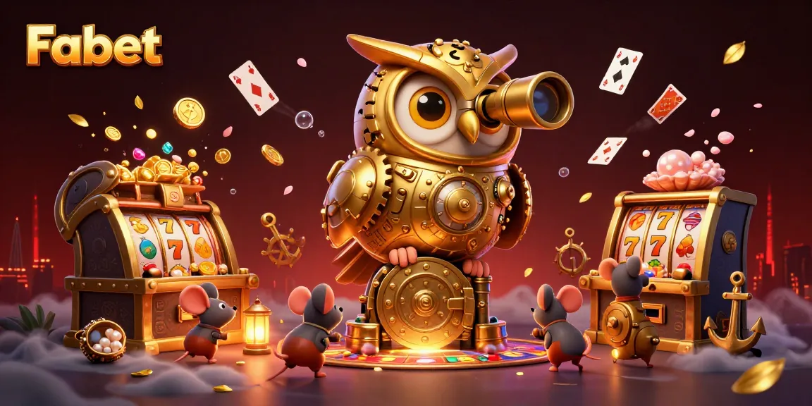 Engage with the Fabet casino experience featuring a vibrant, dynamic scene with a mystical owl and playful elements.