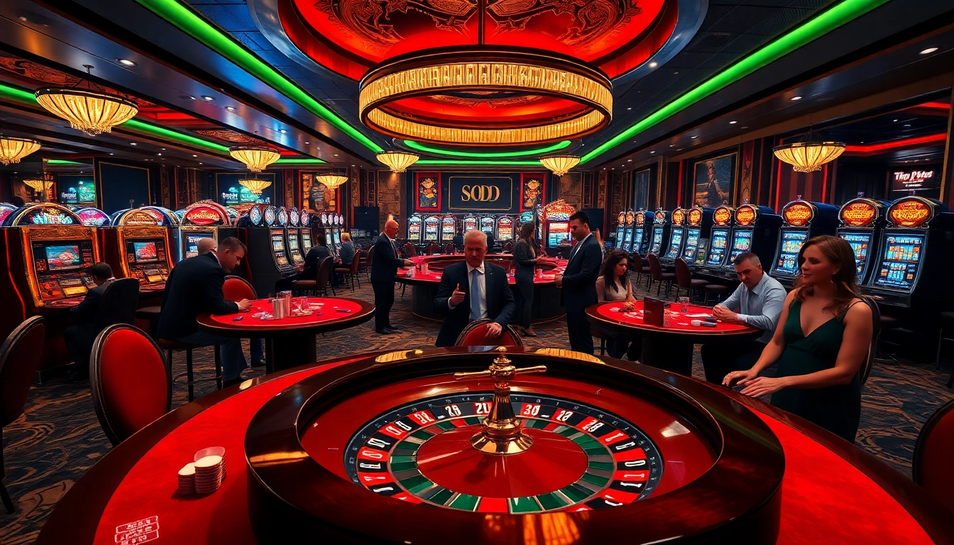 Experience the thrill of SODO CASINO with vibrant tables, excited players, and luxury gaming elements.