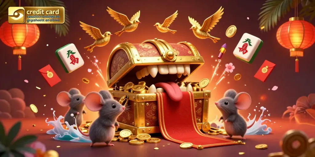 Adventure mice drawn to the golden treasure chest at credit card casino reviews at grayshott archive.