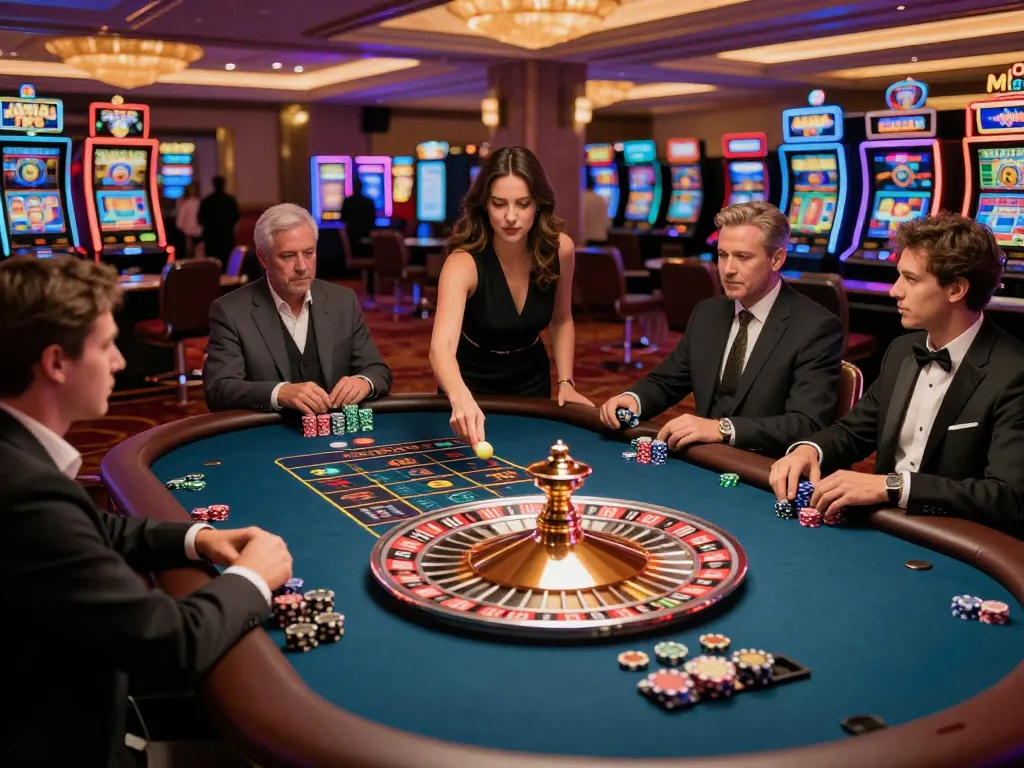 Experience the thrill of roulette at 789win, with players eagerly placing bets at a glamorous casino table.