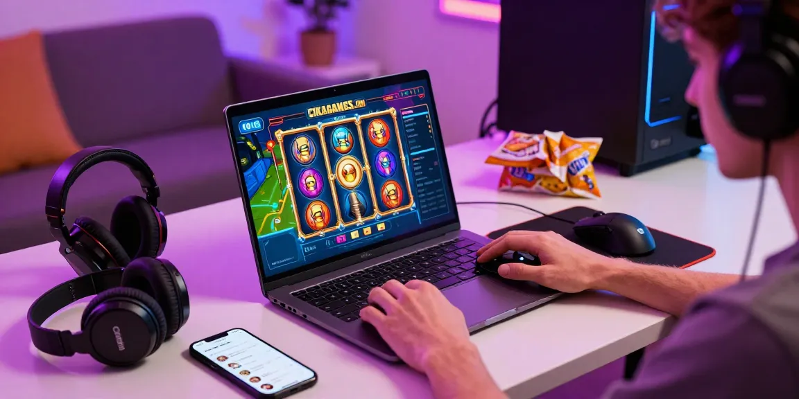 Player enjoying slots on https://cikagames.com/ with vibrant gaming setup, colorful graphics, and engaging atmosphere.
