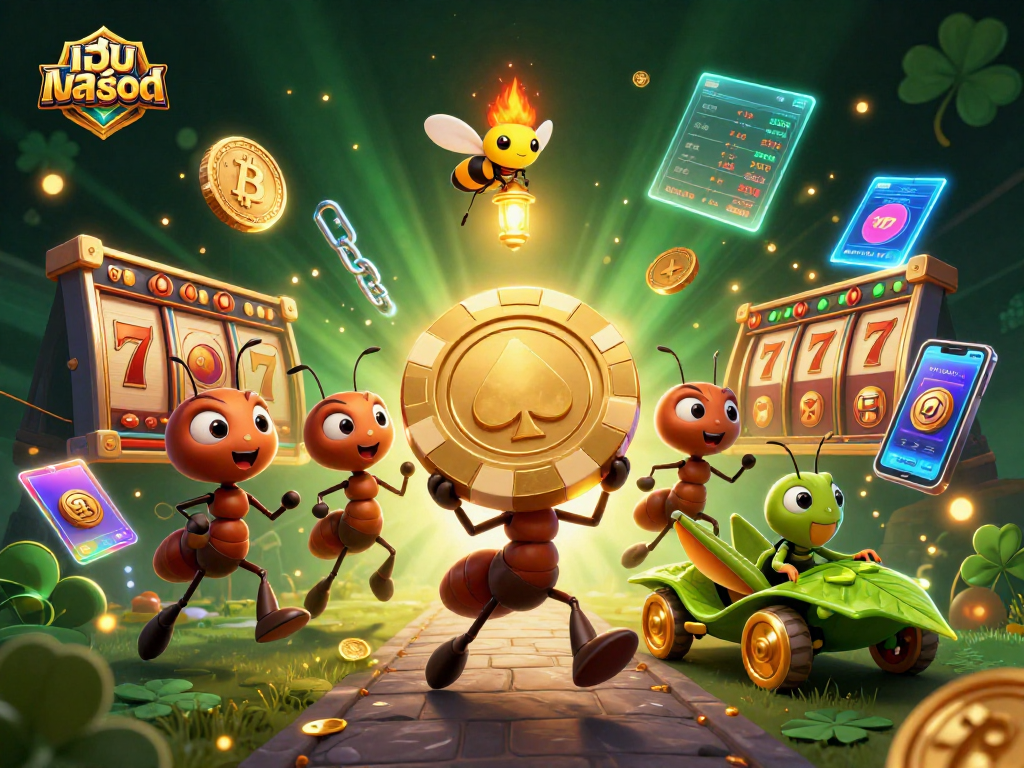 Experience the thrill of เว็บสล็อต with a 3D animated heist featuring ants, poker chips, and crypto coins.