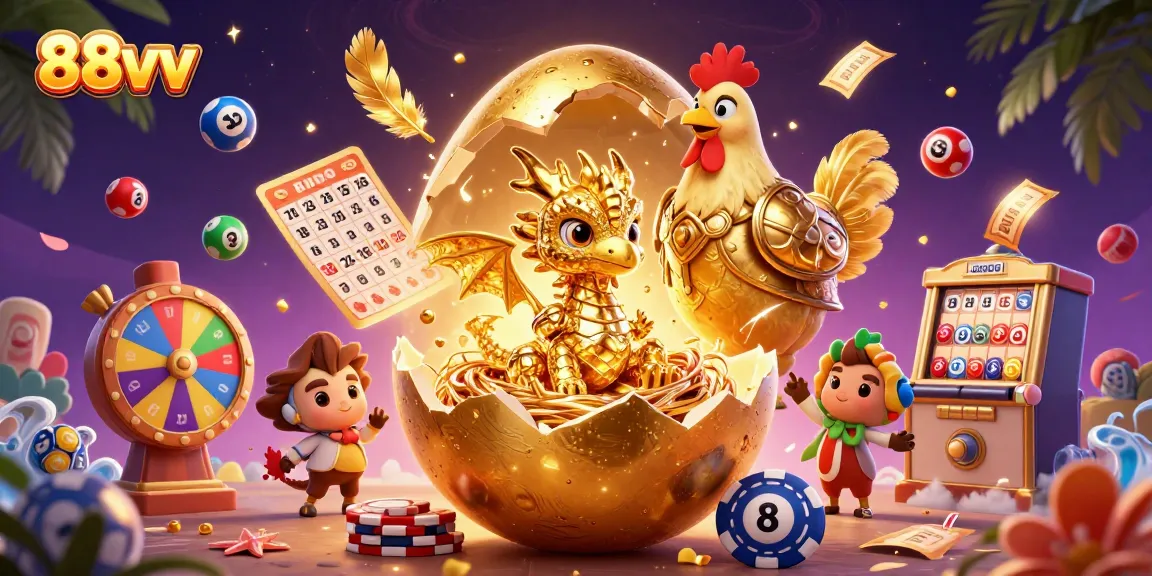 Experience excitement at 88vv with vibrant golden gaming elements and a magical atmosphere.