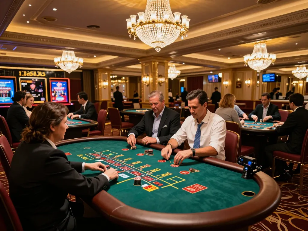 GG88 casino gameplay scene with players engaged at blackjack tables, showcasing vibrant atmosphere and gaming excitement.