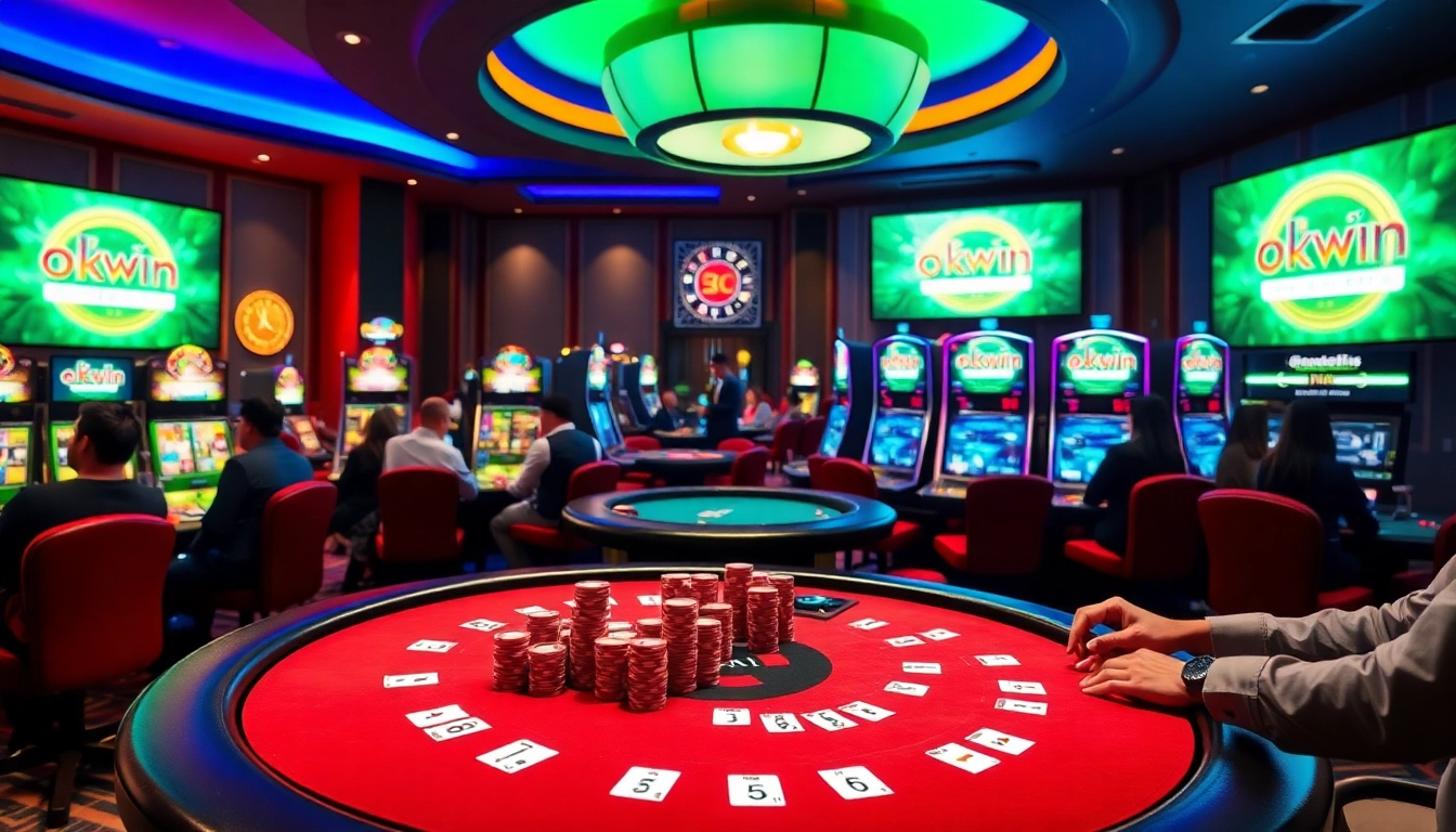 Experience the thrill of gaming at https://okwinbiz.com/ with players enjoying blackjack and engaging visuals.