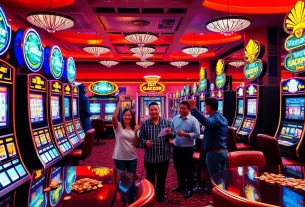 Engaged players enjoying slot gacor machines with vibrant visuals and high RTP.