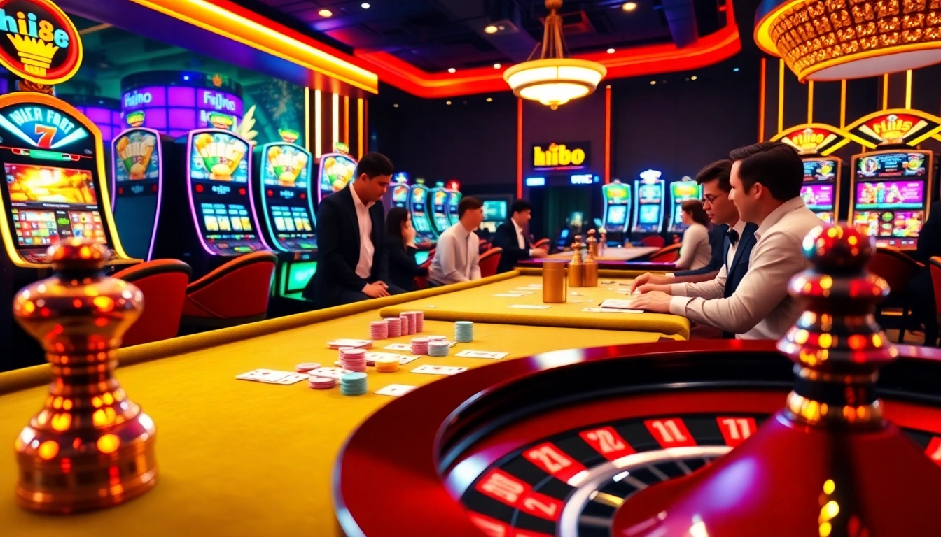 Exciting poker game with Hi88 chips and cards at a luxurious casino table.