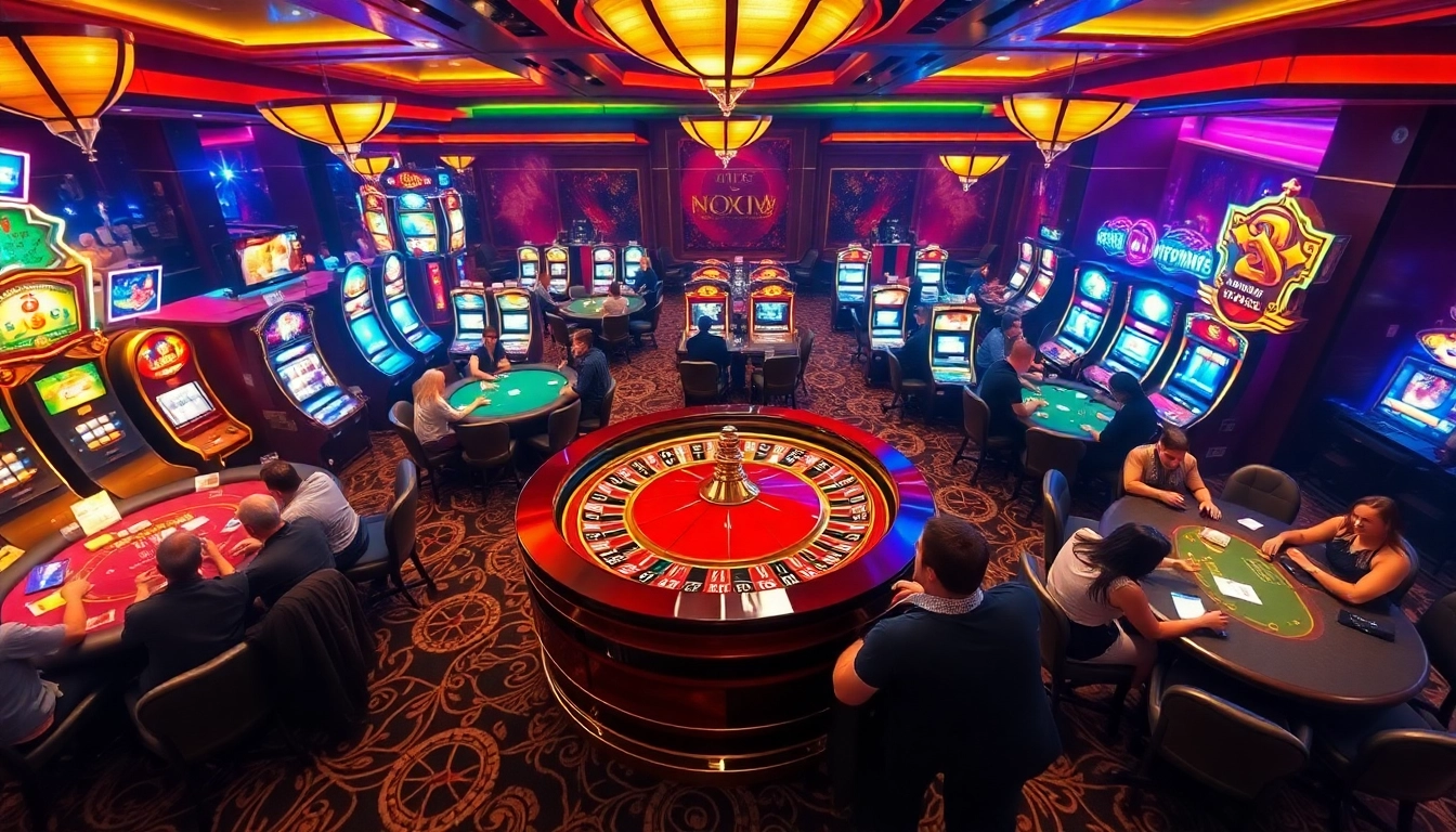 Action-packed scene at Nhà cái OK9 with players enjoying roulette and poker in a luxurious casino setting.