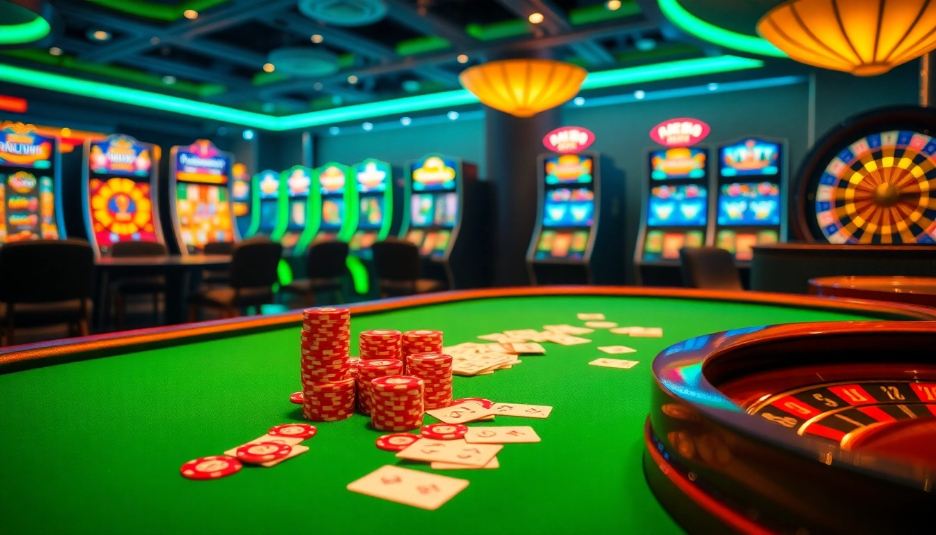 Players competing at a lively poker table in a luxurious casino with hb88 gaming excitement.