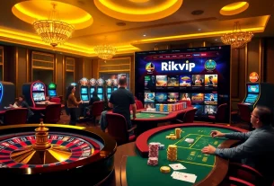 Players enjoying a thrilling game experience at Rikvip casino with roulette and poker tables.