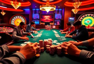Experience the excitement of winning at 99ok with a professional poker setting and vibrant gaming atmosphere.