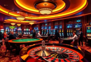 Enjoying thrilling games at KJC casino with excitement on the vibrant gaming floor.
