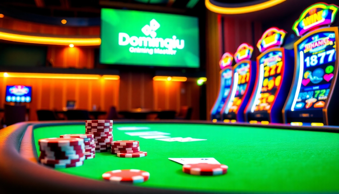Engaging Dominoqiu casino scene showcasing poker chips and cards in an exciting atmosphere.