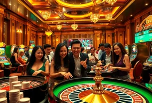 Players enjoying a thrilling session of 68 game bài with roulette wheels and poker chips.
