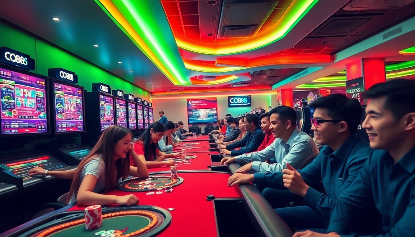 Dynamic CO88 gaming scene with players enjoying exciting casino games online.