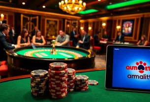 Experience thrilling gameplay at amanahtoto with vibrant casino elements and digital interfaces.