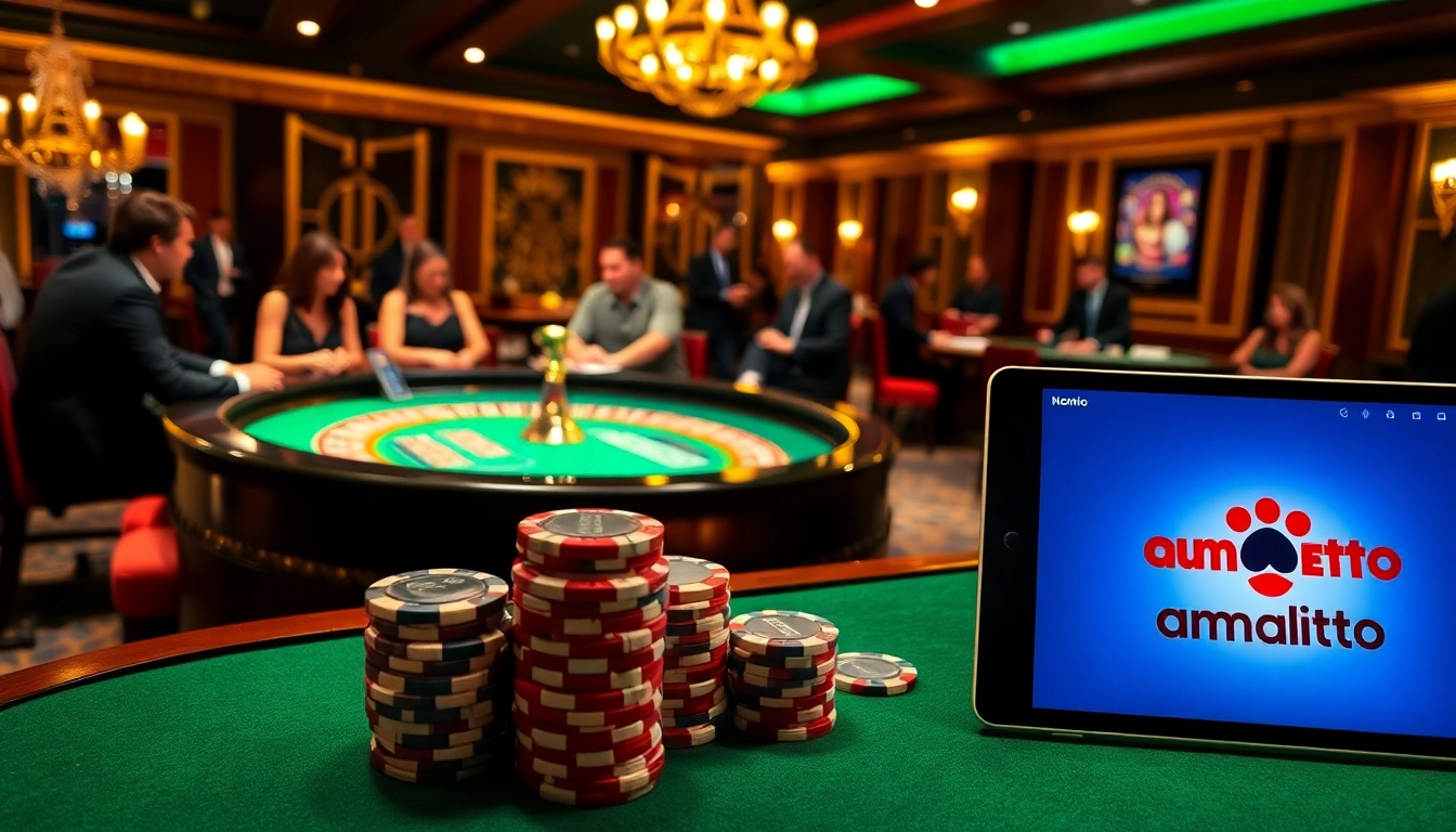 Experience thrilling gameplay at amanahtoto with vibrant casino elements and digital interfaces.