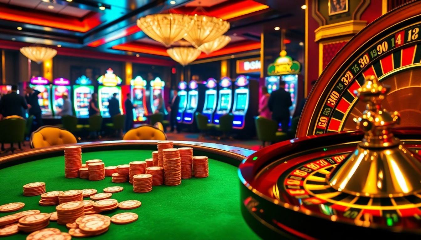 Players at a vibrant casino excitedly gamble at the poker table with HB88 chips and cards.