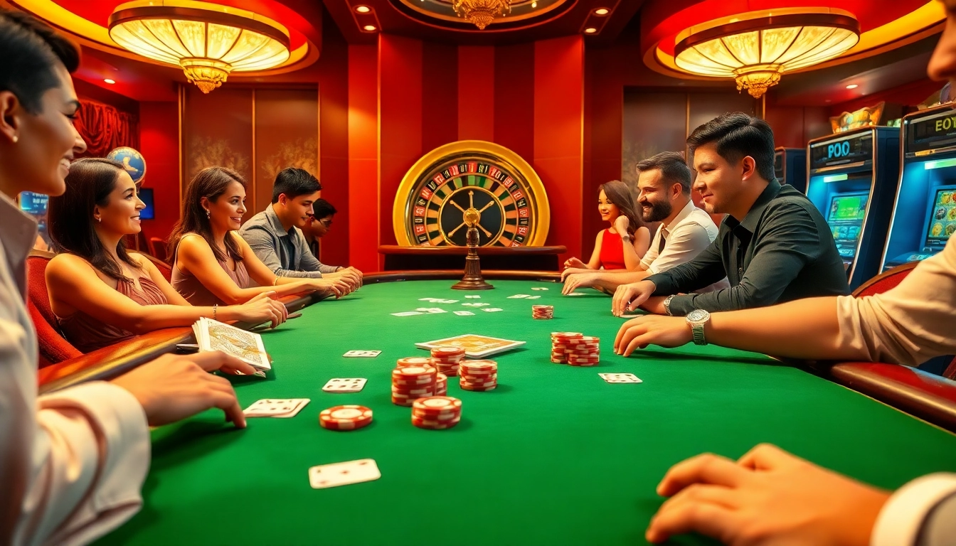 SODO Casino players excitedly engage in high-stakes poker, capturing glamour and thrill.