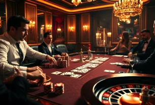 Engaged players at a poker table referencing the hidden wiki in a luxurious casino setting.