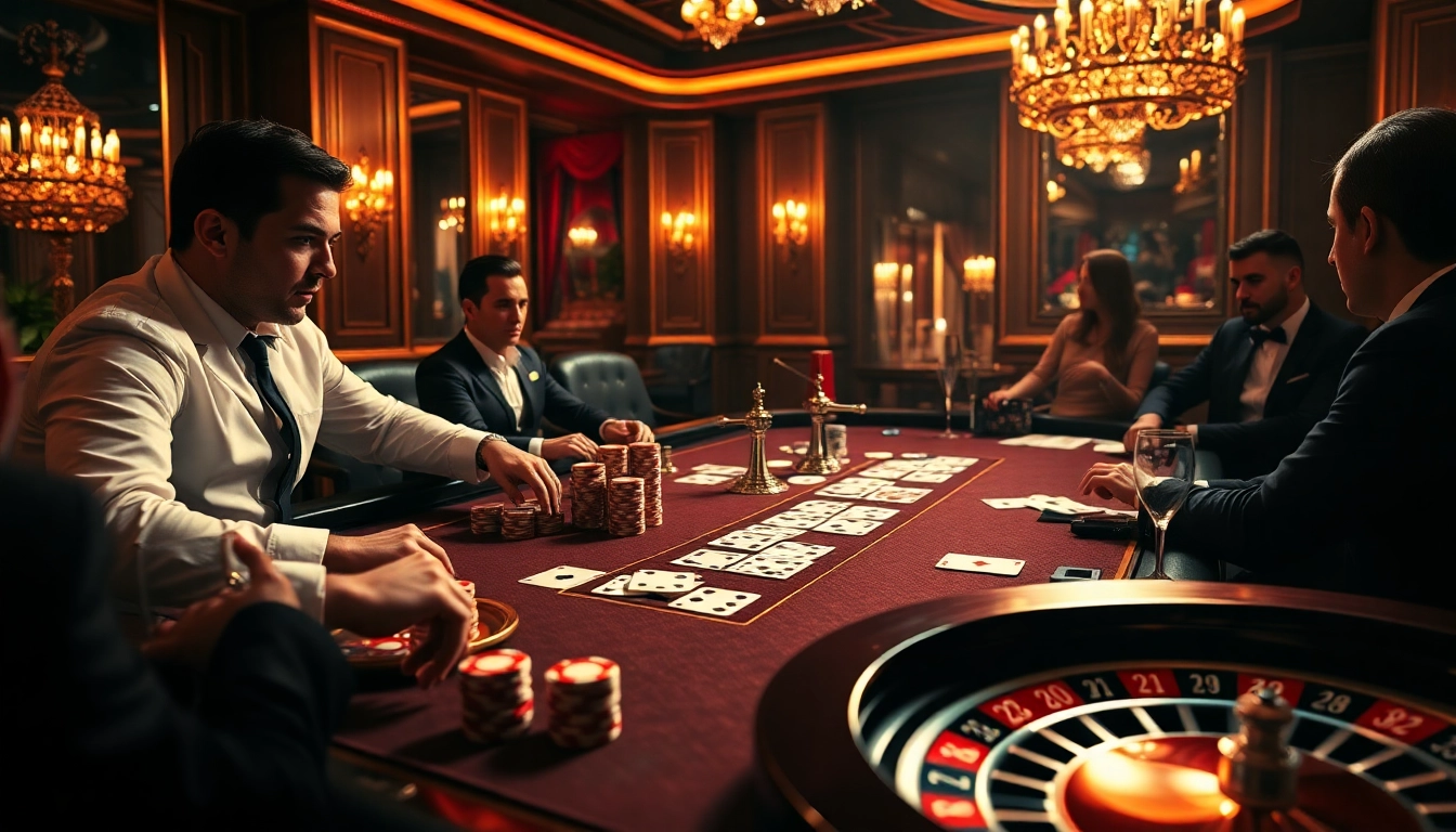 Engaged players at a poker table referencing the hidden wiki in a luxurious casino setting.