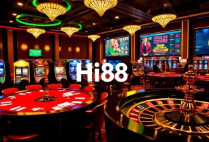 Players enjoying games at Hi88 Casino with vibrant slots and casino tables.