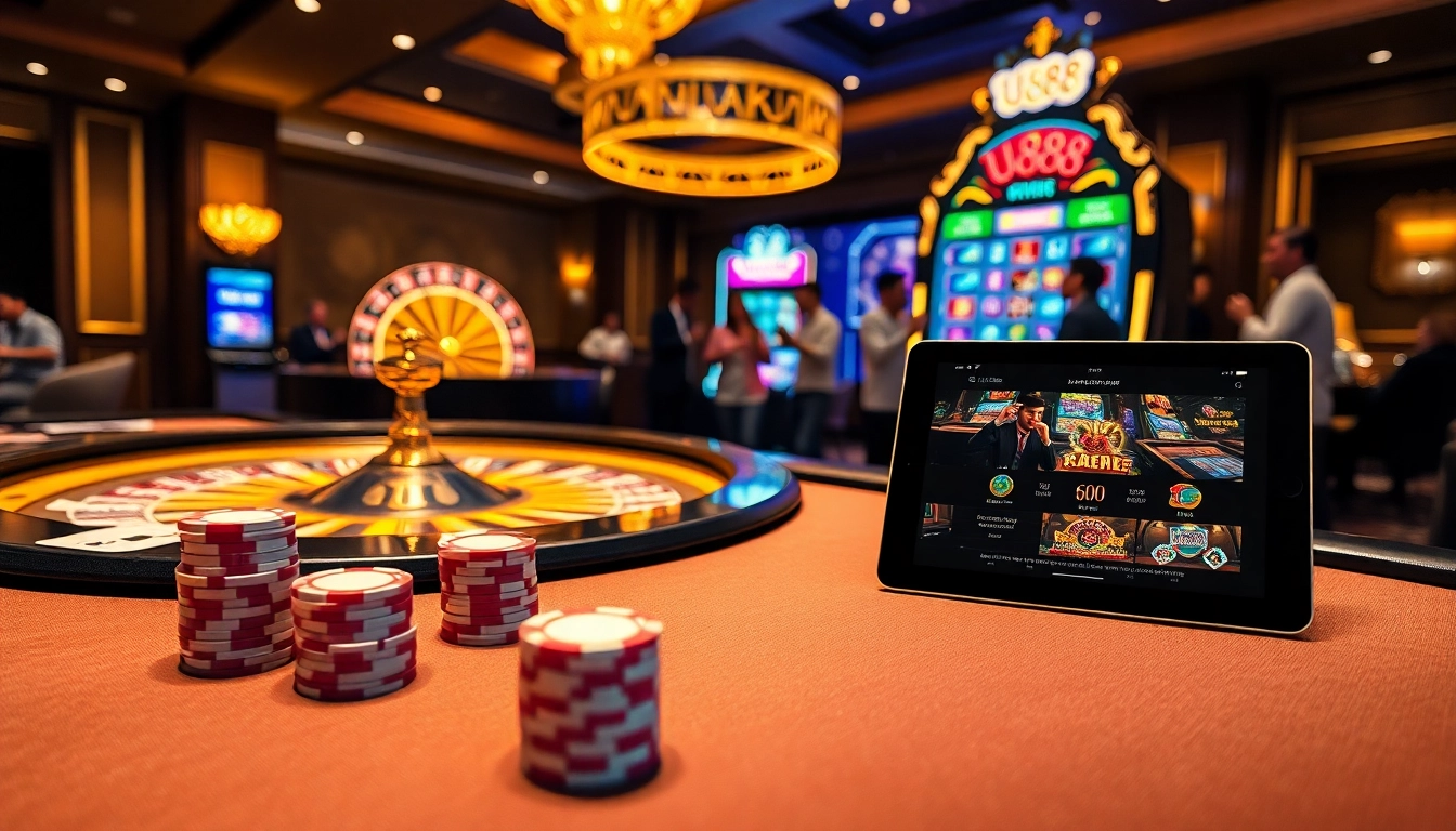 Experience the thrill of U888 with vibrant gaming tables and exciting slot machines.