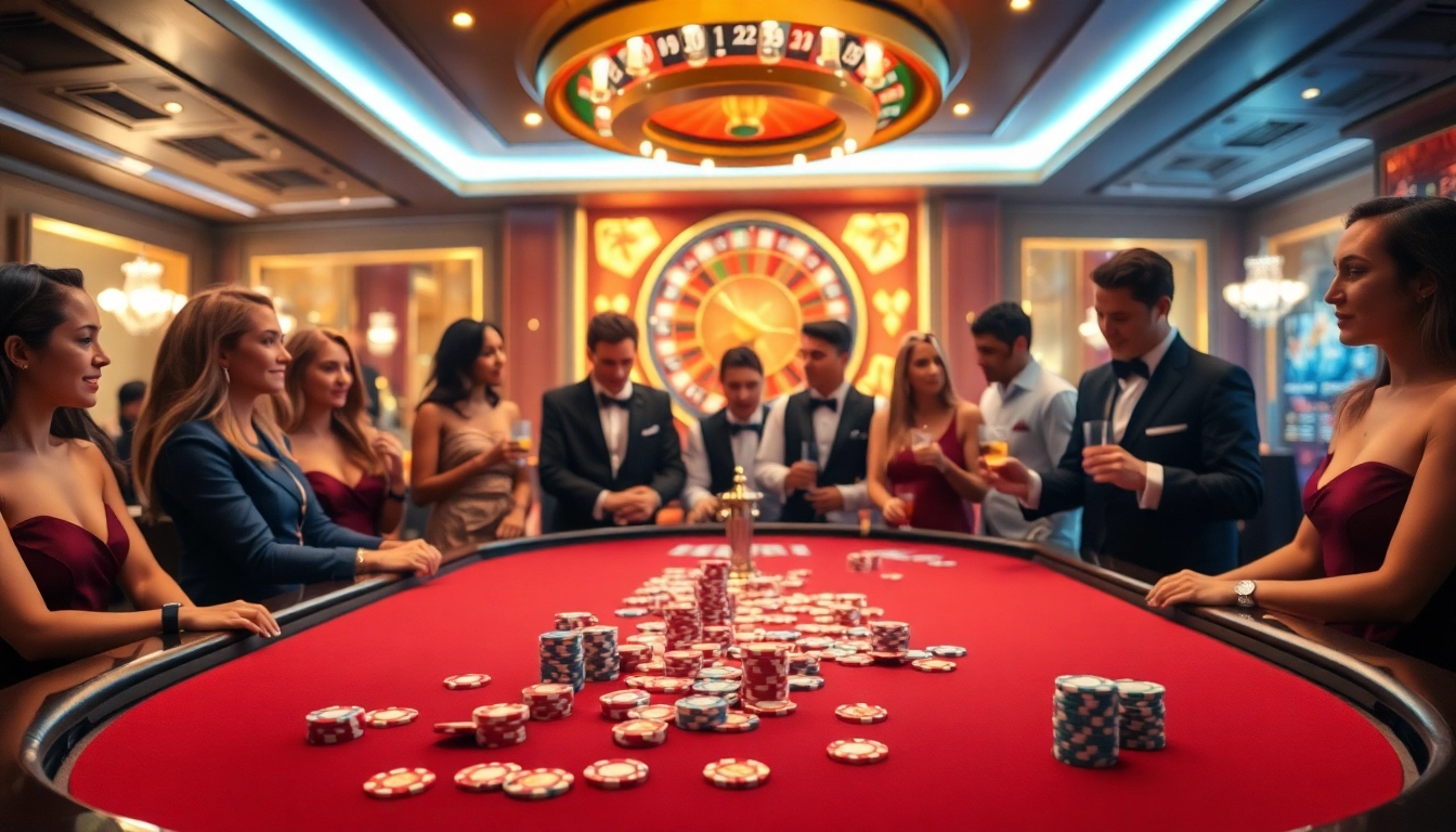 Excited players enjoying poker and roulette at IWIN68 casino.