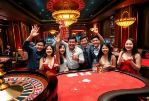 Experience the excitement of xổ số 68win in a vibrant casino setting filled with eager players and luxurious decor.