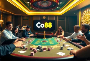 Engaged players at a Co88 poker table showcasing vibrant casino excitement.
