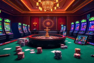 Experience the vibrant world of gambling at nhà cái XX88 with exciting casino tables, poker chips, and sleek online interfaces.