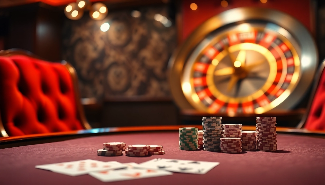 58WIN poker game scene with luxurious chips and cards illuminating an elegant casino.