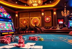 Experience the thrill at ta88 with luxurious casino tables, vibrant chips, and engaging gameplay scenes.