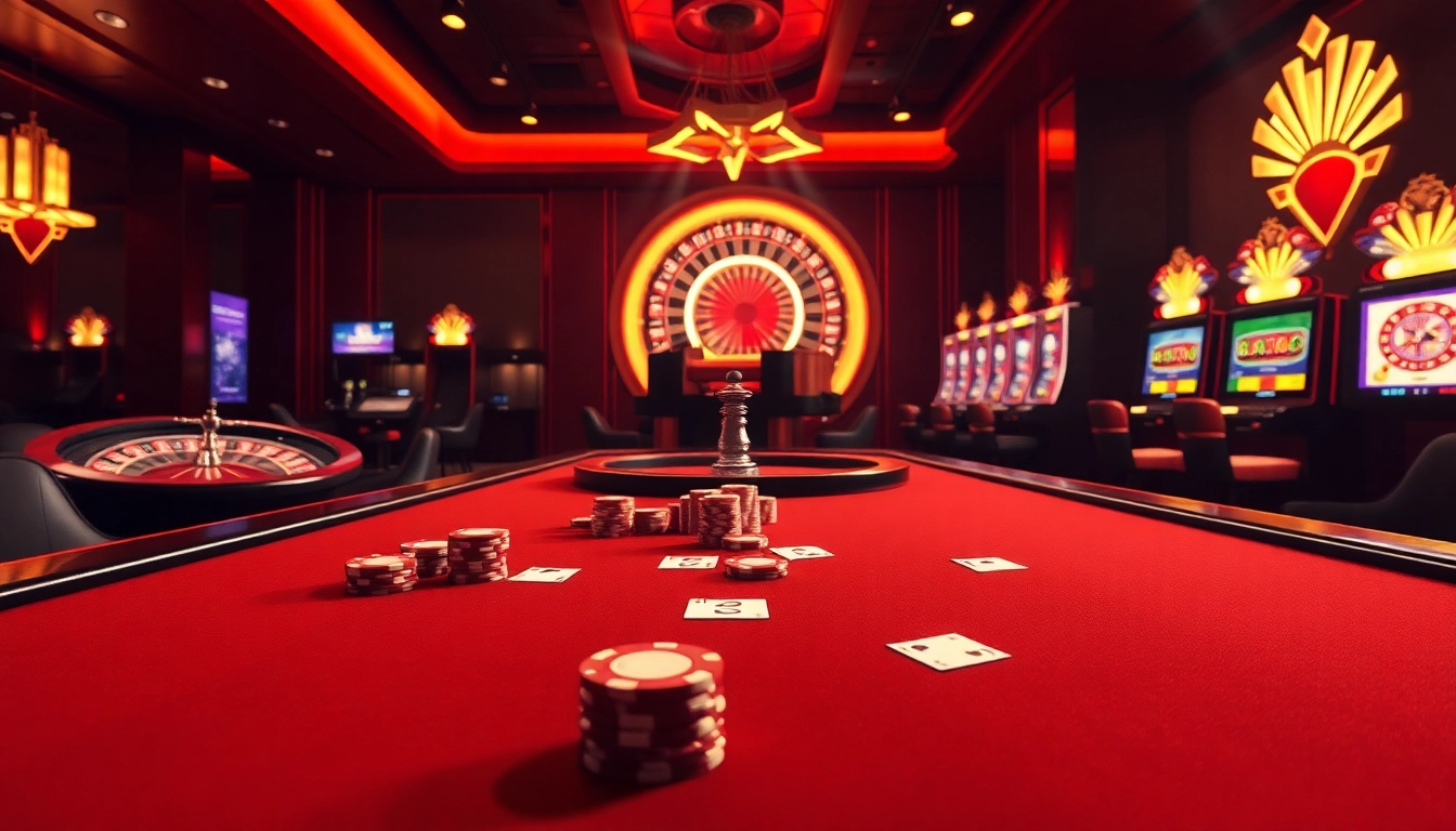 Nohu90’s vibrant online casino atmosphere featuring luxury gaming tables and modern slot machines.