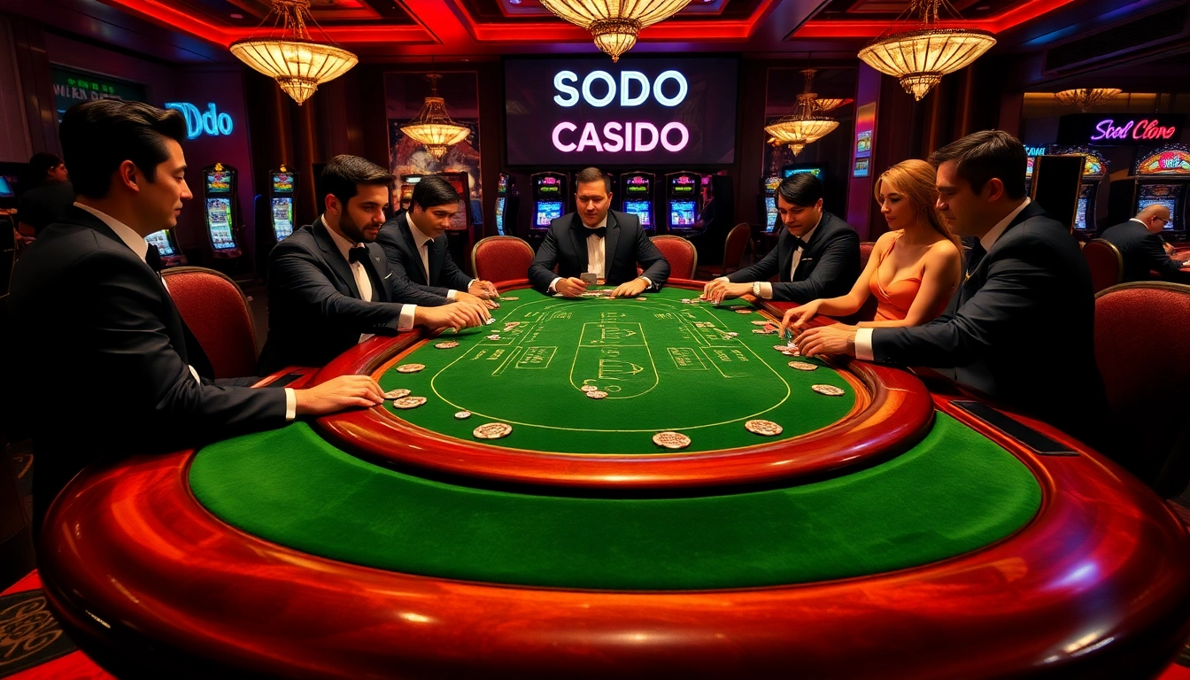SODO CASINO high-stakes poker table with players in action, showcasing luxury and excitement.