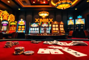Experience the excitement of winning at Xin88 with elegant casino tables and vibrant slot machines.