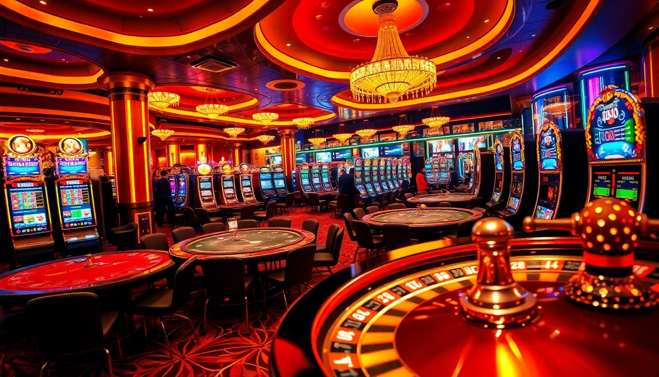 SODO Casino vibrant gaming scene with roulette, poker tables, and slot machines.