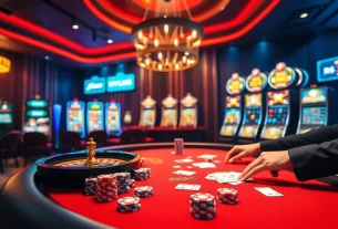 Play at RR88 with thrilling poker chips and roulette wheel in a luxurious casino setting.