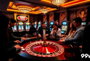 Experience thrilling action at a 99win casino with players engaged at a roulette table, showcasing excitement and luxury.